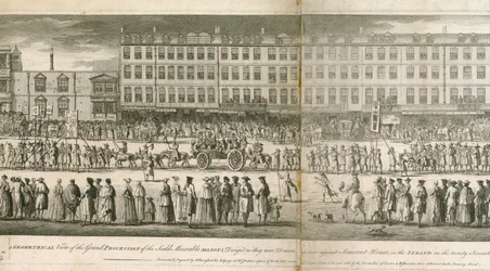 Geometrische Ansicht der großen Prozession der Scald Miserable Masons, Somerset House, London