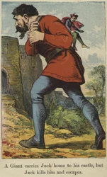 Ein Riese bringt Jack nach Hause in sein Schloss