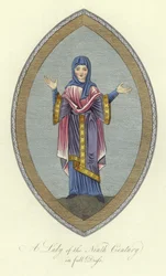 Eine Dame des 9. Jahrhunderts in voller Kleidung
