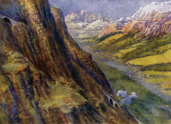 Eine Bergbahn in der Schweiz (Lithografie)