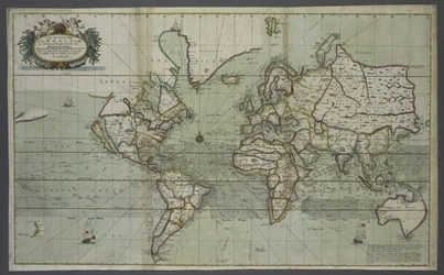 Neue und korrekte Weltkarte aus einem Atlas des Meeres, 1707