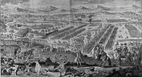 Eine perspektivische Ansicht der glorreichen Schlacht von Drunmossie Moor am 16. April 1746, 1746