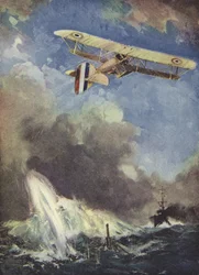 Ein Wasserflugzeug bombardiert ein U-Boot