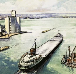 Ein Tanker segelt auf dem Michigansee