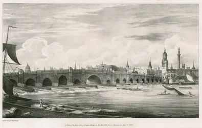 Ansicht der Ostseite der London Bridge im Jahr 1827