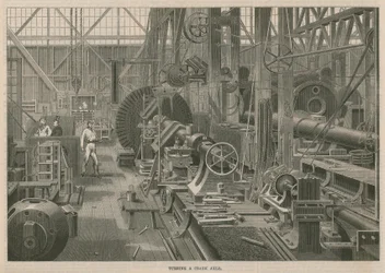 Ein Besuch in der Penns Marine Engine Fabrik in Greenwich, London; Drehen einer Kurbelwelle