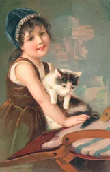 Ein junges Mädchen posiert mit einer Katze