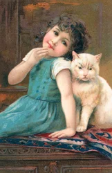 Ein junges Mädchen posiert mit einer Katze