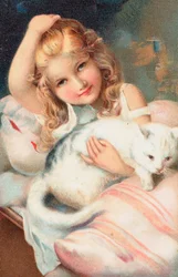 Ein junges Mädchen posiert mit einer Katze