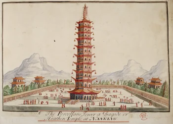 Add. 5353, f.67 Der Porzellanturm, eine Pagode oder ein heidnischer Tempel in Nanking, aus „Sammlungen von Trachten verschiedener Nationen“