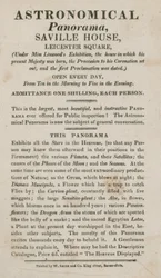 Werbung für Astronomisches Panorama, Saville House, Leicester Square, London