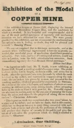 Anzeige für eine Ausstellung eines Modells einer Kupfermine