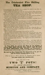 Werbung für den berühmten Fünf-Schilling-Teeladen, Meriton und Company