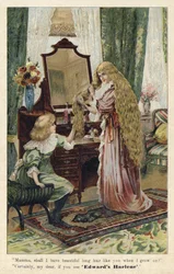 Werbung für Edwards Harlene Haarprodukt und -restaurator