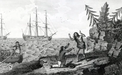 Ergreifende Begegnung zweier Mokito-Männer, Illustration aus Moore