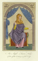 Eine angelsächsische Dame des 8. Jahrhunderts in voller Kleidung