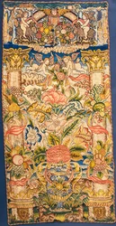 Ein bestickter Wandbehang in bunten Seiden