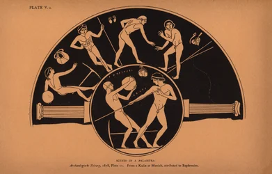 Antike griechische Erziehung: Szenen in einer Palaistra (Lithografie)