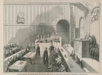 Alte Zeremonie des Stöckchenschneidens und Zählens von Hufeisen und Hobnägeln im Gerichtshof des Schatzamtes
