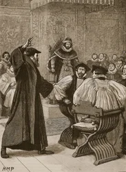 Andrew Melville vor dem schottischen Geheimrat, Illustration aus Cassells Illustrierter Geschichte Englands