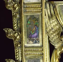 Engel, der Dudelsack spielt, Detail vom Krummstab von William of Wykeham (ca. 1320-1404)