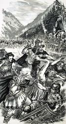 Arminius, der deutsche Prinz, kämpft gegen die Römer