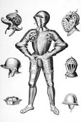 Rüstungen und Helme des 15. Jahrhunderts (Gravur)