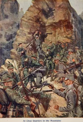 Nahkampf in den Bergen, Illustration aus Told in the Huts: The YMCA Gift Book, veröffentlicht 1916