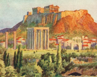 Athen, die Akropolis (Farblithographie)