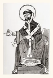 Augustinus von Canterbury, Benediktinermönch des 6. Jahrhunderts, der erster Erzbischof von Canterbury wurde, aus Old England: A Pictorial Museum, veröffentlicht 1847