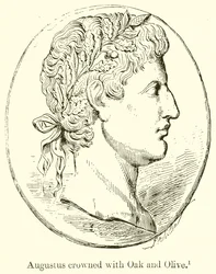 Augustus mit Eichen- und Olivenkranz gekrönt