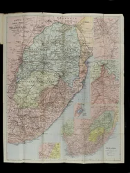Bacons Großmaßstäbliche Karte des Transvaal Orange Free State und Natal mit Erweiterung nach Süden bis Port Elizabeth, Südafrika