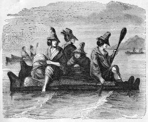 Balsas oder Hautboot, verwendet von den Eingeborenen an der amerikanischen Küste, Illustration aus 