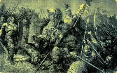 Belisar führt die römische Armee gegen die Goten, Illustration aus Die Illustrierte Geschichte der Welt, veröffentlicht um 1880