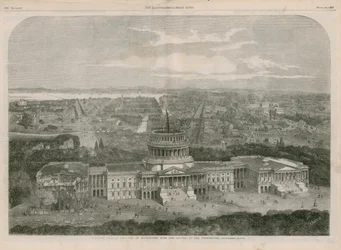 Vogelperspektive der Stadt Washington, mit dem Kapitol im Vordergrund