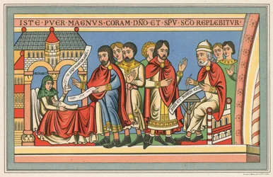 Geburt Johannes des Täufers, reflektierende Tracht des 12. Jahrhunderts