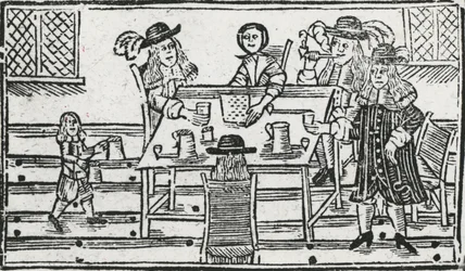 Brettspiel und Trinken in der Taverne