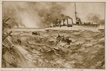 Boote von der Arethusa retten Männer vom sinkenden Blücher, 1914-19