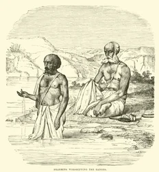 Brahmanen, die den Ganges verehren