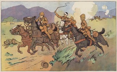 Tapfere Soldaten retten ihre Kanonen vor dem Feind