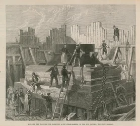 Bau der Plattform für Nasmyths 25-Tonnen-Dampfhammer