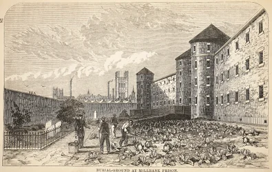 Friedhof im Millbank Prison, Illustration aus The Criminal Prisons of London and Scenes from Prison Life von Henry Mayhew und John Binny, veröffentlicht 1862