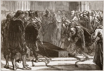 Beerdigung von Luther in der Schlosskirche, Wittenberg, Illustration aus The History of Protestantism von James Aitken Wylie, veröffentlicht 1878