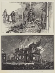 Brand des neuen Theaters in Exeter, mit großem Verlust an Menschenleben (Gravur)