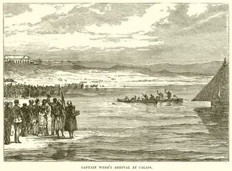 Captain Webbs Ankunft in Calais