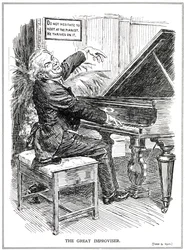 Karikatur, die LLoyd George als den großen Improvisator oder Führer der Improvisa-Tories verspottet, Juni 1920