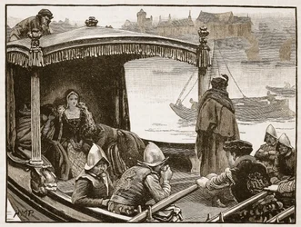Catherine Howard wird zum Tower gebracht, Illustration aus Cassells Illustrierter Geschichte Englands