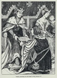 Caxton präsentiert sein erstes Buch König Edward IV. (Lithographie)