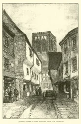 Zentraler Turm der York Minster, von Old Shambles