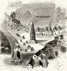 Charing Cross, London, im 16. Jahrhundert, ca. 1865 (Holzstich)